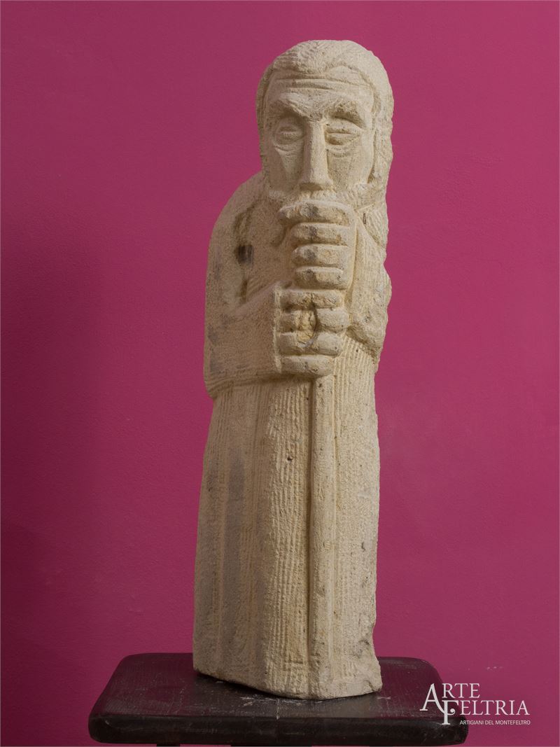 Vecchio pensante con bastone |statua / scultura